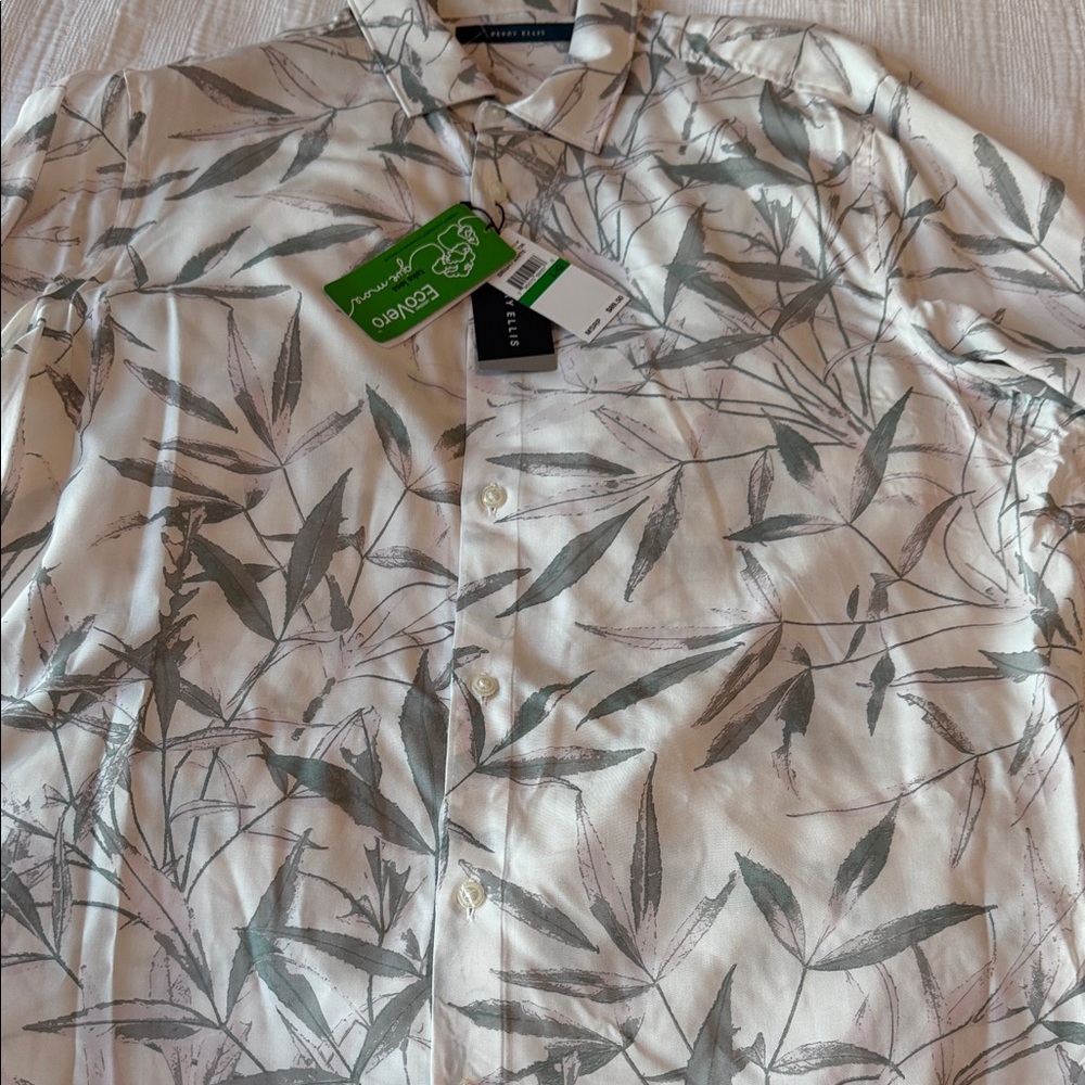 Perry Ellis Botanical Print Shirt in Gray and Cream